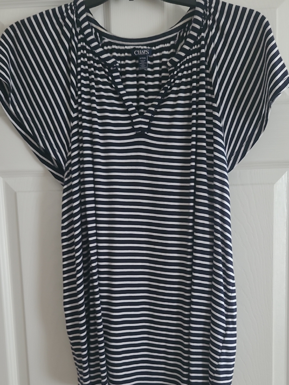 Chaps Navy and White Striped Short Sleeve Tee